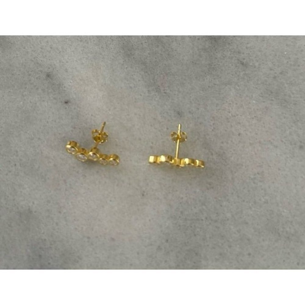 Gold Round Cluster Arch Earrings Sterling Silver Brand New - Picture 5 of 5